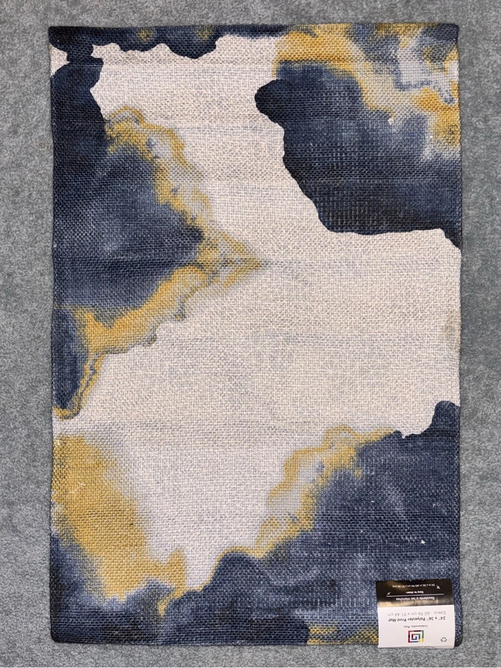 NWT “Unbelievable Mats” 24x36 Abstract Accent Rug Blue Gold Polyester Floor Mat